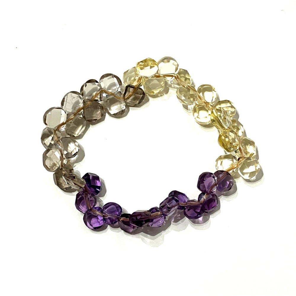 Natural Gemstone Amethyst Citrine Smokey Quartz Elasticated Bracelet
